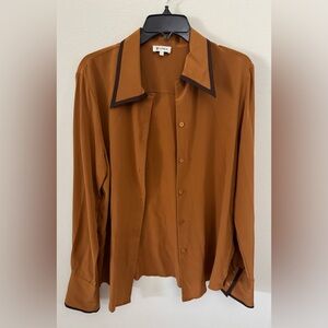 Lilysilk spread collar Brown Button-Up Blouse